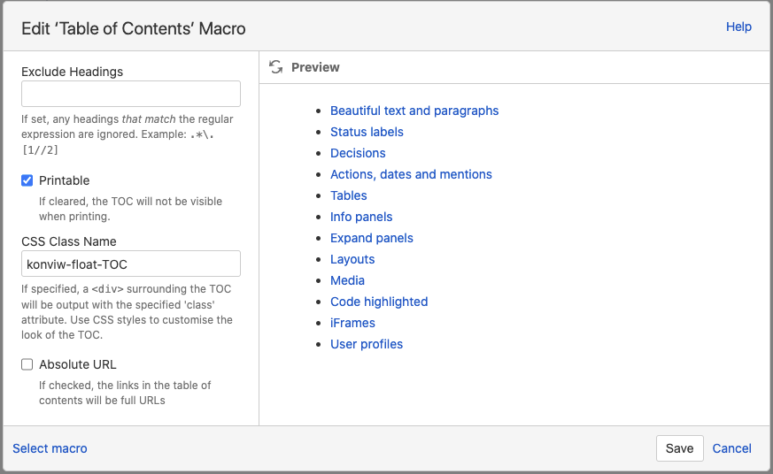 Properties TOC macro